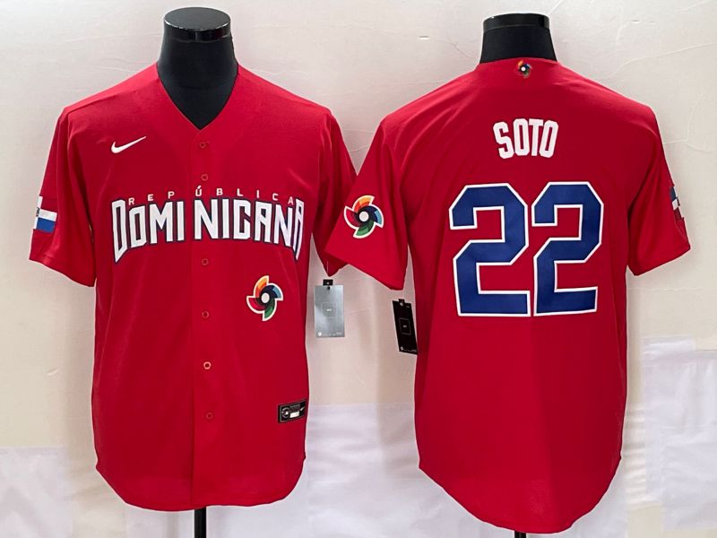 Men 2023 World Cub Dominicana #22 Soto Red Nike MLB Jersey9
